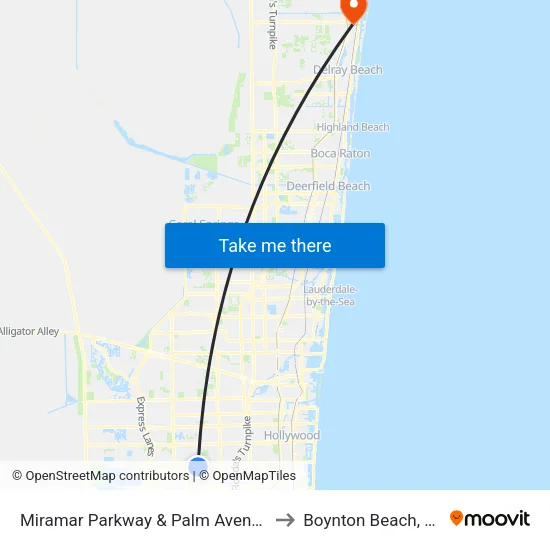 Miramar Parkway & Palm Avenue to Boynton Beach, FL map