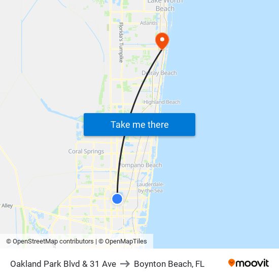 Oakland Park Blvd & 31 Ave to Boynton Beach, FL map