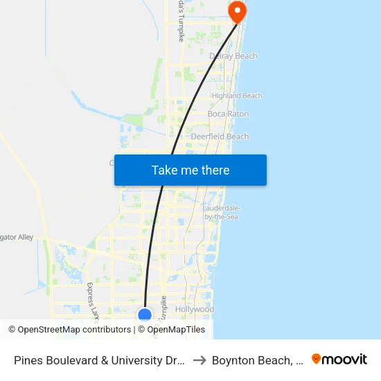 Pines Boulevard & University Drive to Boynton Beach, FL map