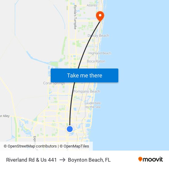 Riverland Rd & Us 441 to Boynton Beach, FL map