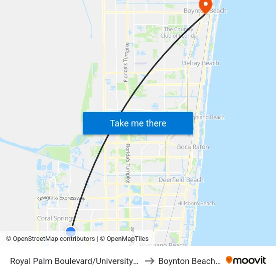 Royal Palm Boulevard/University Drive to Boynton Beach, FL map