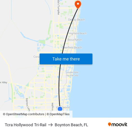 Tcra Hollywood Tri-Rail to Boynton Beach, FL map