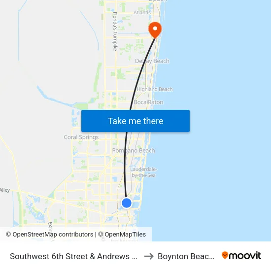 Southwest 6th Street & Andrews Avenue to Boynton Beach, FL map