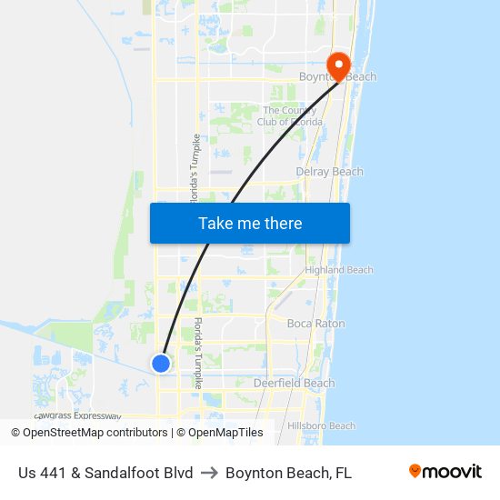 US 441 & Sandalfoot Blvd to Boynton Beach, FL map