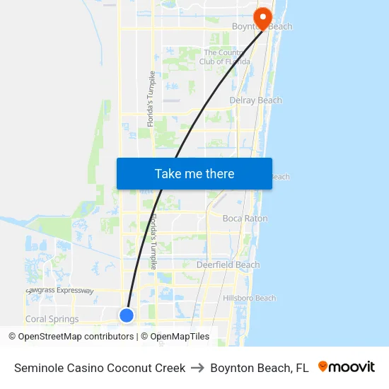 Seminole Casino Coconut Creek to Boynton Beach, FL map