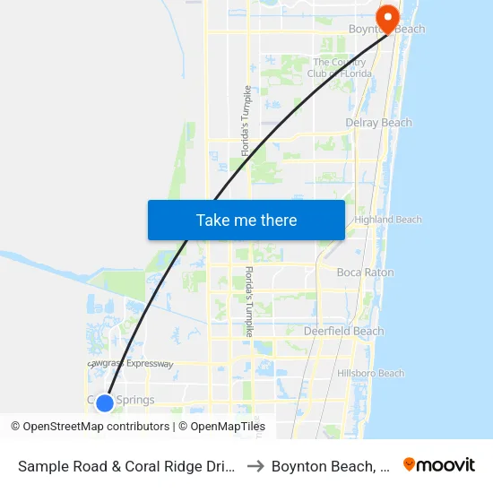 Sample Road & Coral Ridge Drive to Boynton Beach, FL map