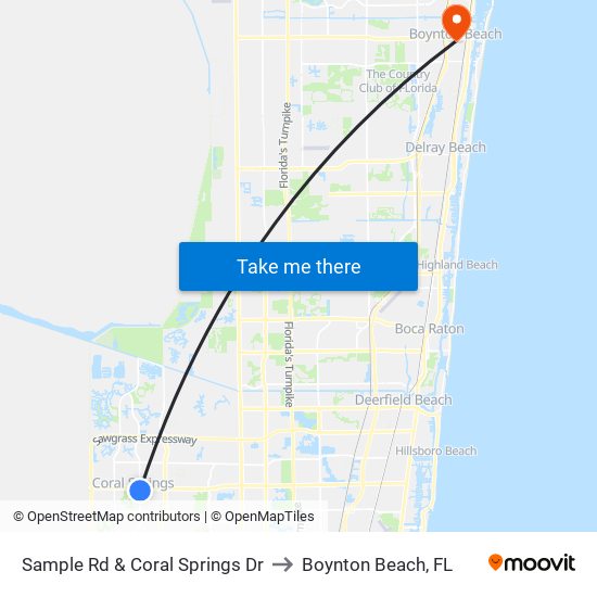 Sample Rd & Coral Springs Dr to Boynton Beach, FL map