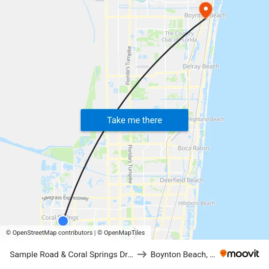 Sample Road & Coral Springs Drive to Boynton Beach, FL map