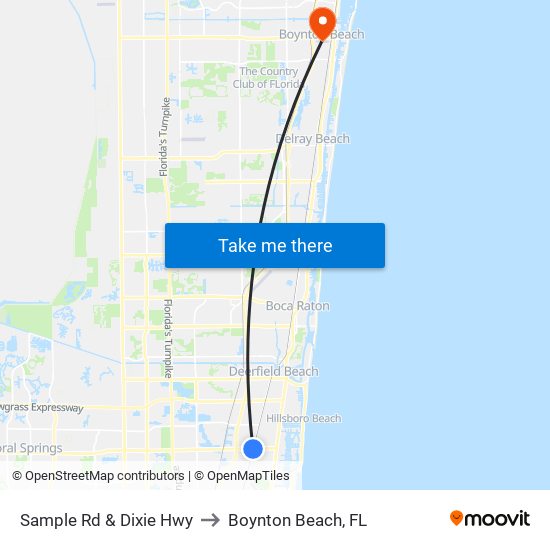 Sample Rd & Dixie Hwy to Boynton Beach, FL map