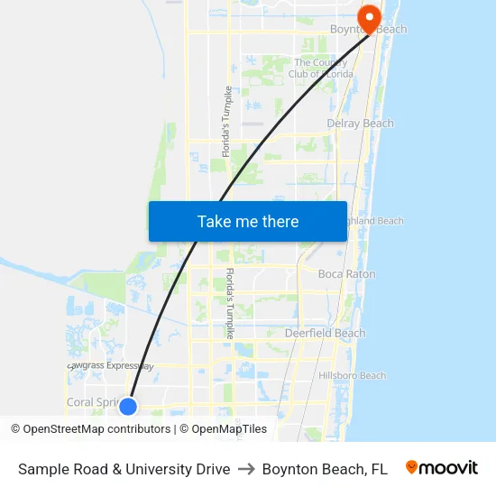 Sample Road & University Drive to Boynton Beach, FL map