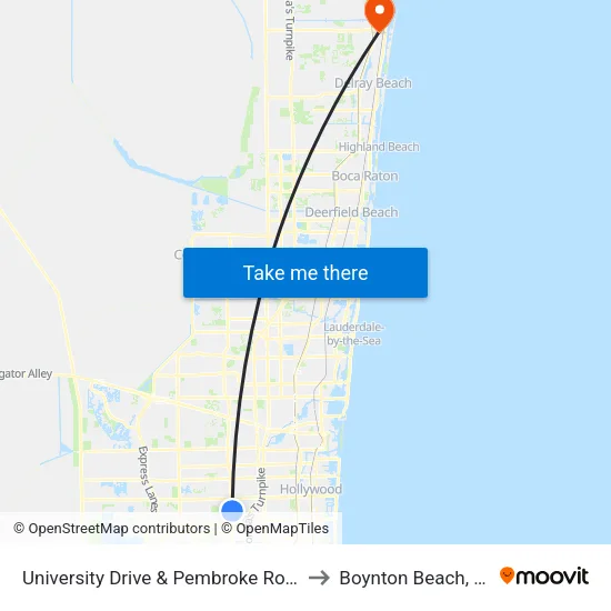 University Drive & Pembroke Road to Boynton Beach, FL map