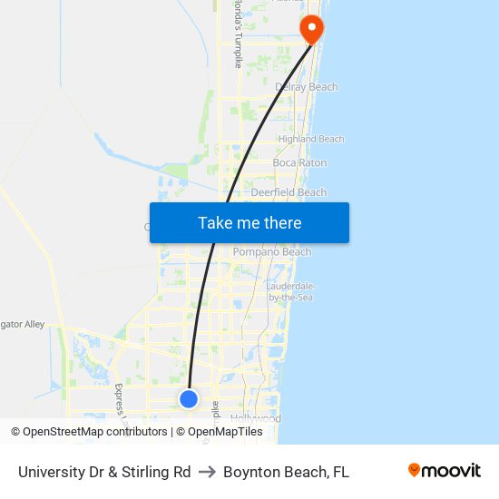 University Dr & Stirling Rd to Boynton Beach, FL map