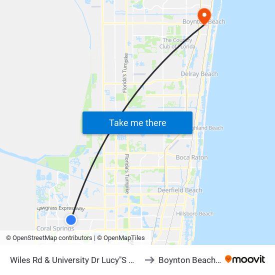 Wiles Rd & University Dr Lucy"S Market to Boynton Beach, FL map