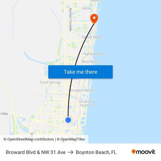 Broward Blvd & NW 31 Ave to Boynton Beach, FL map