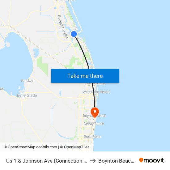 Us 1 & Johnson Ave (Connection Point) to Boynton Beach, FL map