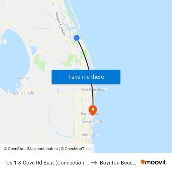 Us 1 & Cove Rd East (Connection Point) to Boynton Beach, FL map
