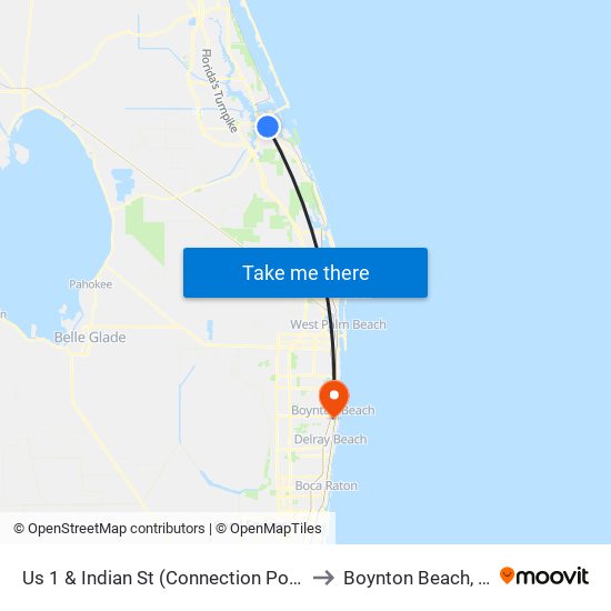 Us 1 & Indian St (Connection Point) to Boynton Beach, FL map
