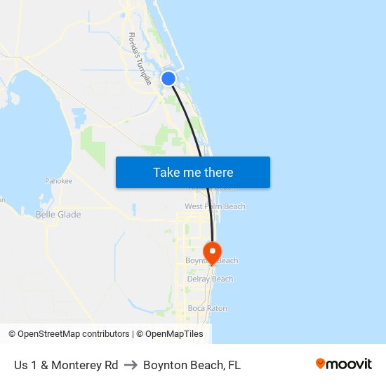 Us 1 & Monterey Rd to Boynton Beach, FL map