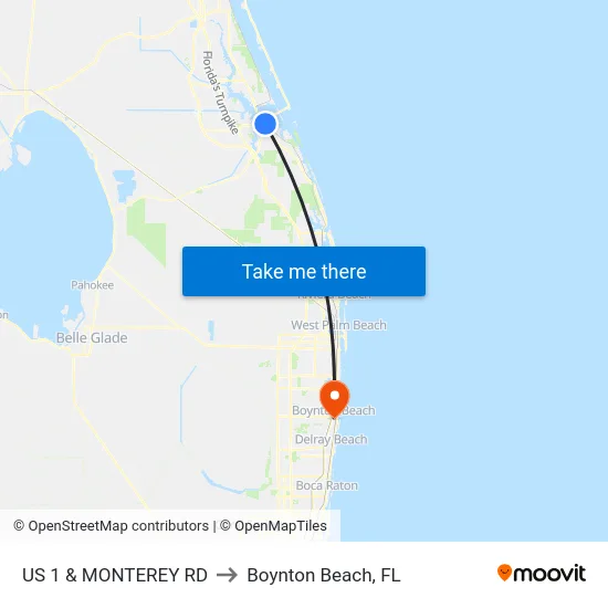 US 1 & MONTEREY RD to Boynton Beach, FL map