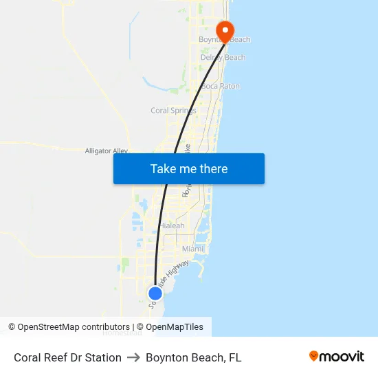 Coral Reef Dr Station to Boynton Beach, FL map