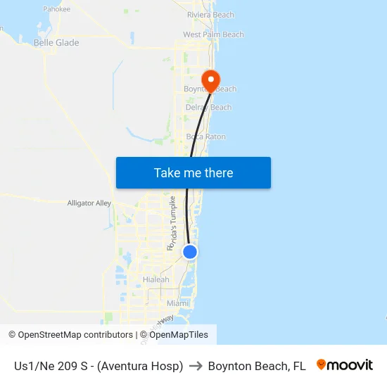 Us1/Ne 209 S - (Aventura Hosp) to Boynton Beach, FL map