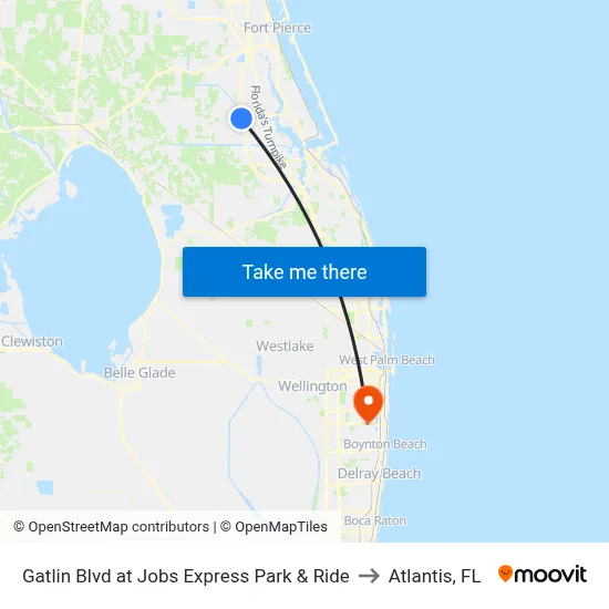 Gatlin Blvd at Jobs Express Park & Ride to Atlantis, FL map
