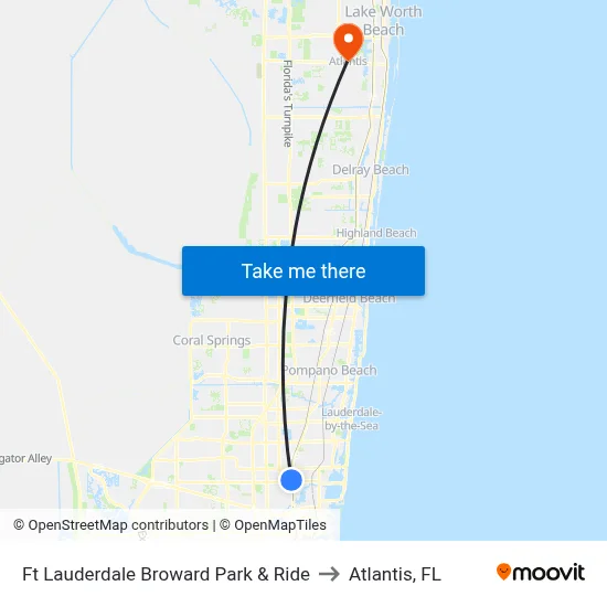 Ft Lauderdale Broward Park & Ride to Atlantis, FL map