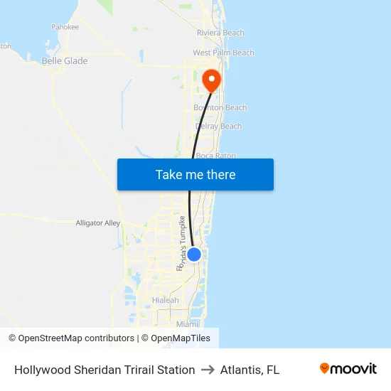 Hollywood Sheridan Trirail Station to Atlantis, FL map