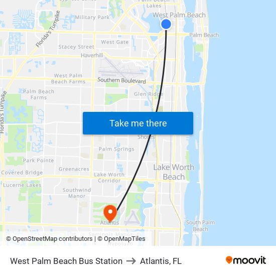 West Palm Beach Bus Station to Atlantis, FL map