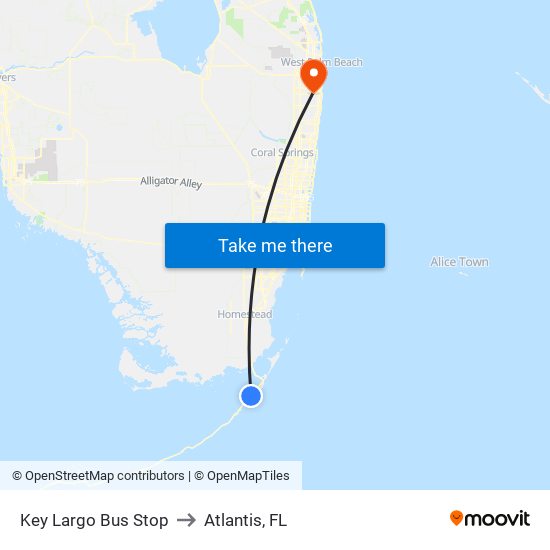 Key Largo Bus Stop to Atlantis, FL map