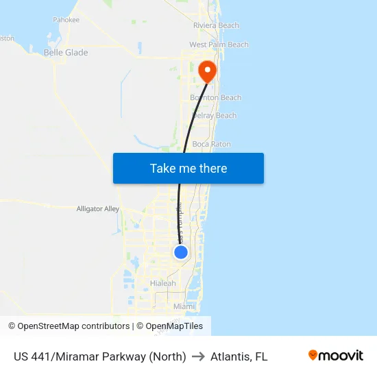 US 441/Miramar Parkway (North) to Atlantis, FL map