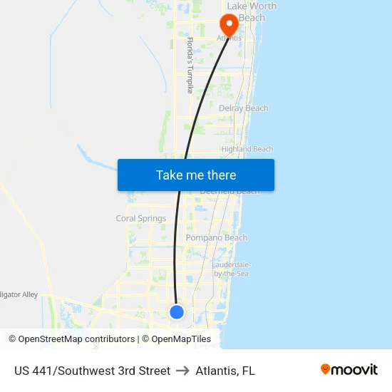 US 441/Southwest 3rd Street to Atlantis, FL map