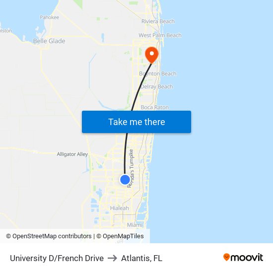 University D/French Drive to Atlantis, FL map
