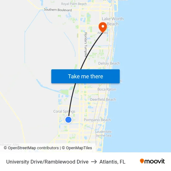 University Drive/Ramblewood Drive to Atlantis, FL map