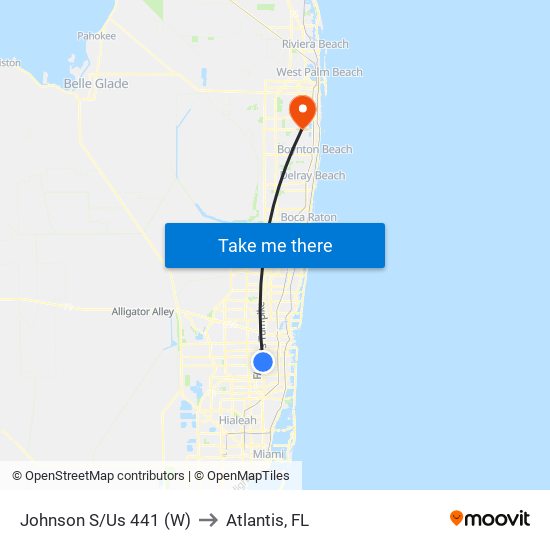 Johnson S/Us 441 (W) to Atlantis, FL map