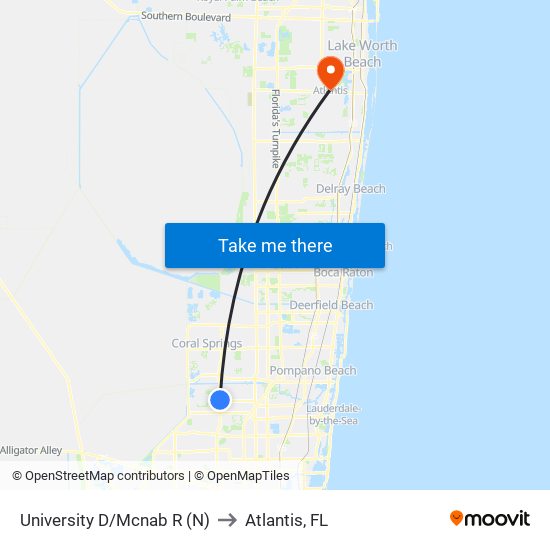 University D/Mcnab R (N) to Atlantis, FL map