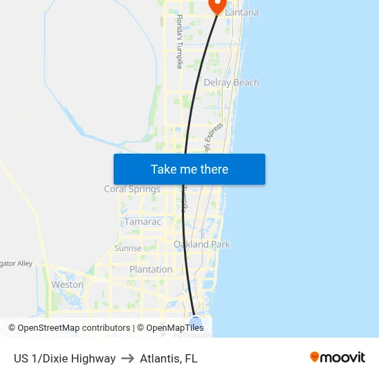 US 1/Dixie Highway to Atlantis, FL map