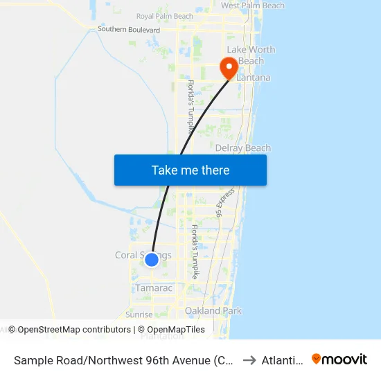 Sample Road/Northwest 96th Avenue (Coral Hills Drive) to Atlantis, FL map