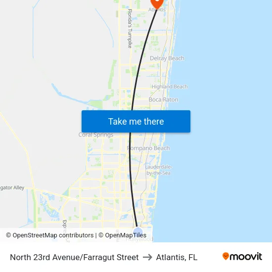 North 23rd Avenue/Farragut Street to Atlantis, FL map