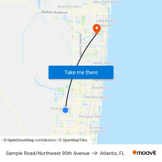 Sample Road/Northwest 90th Avenue to Atlantis, FL map