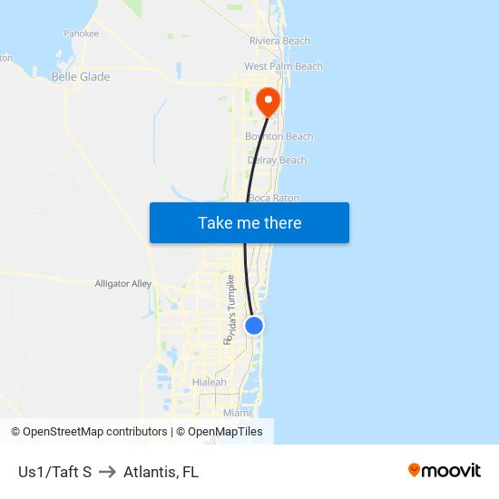 Us1/Taft S to Atlantis, FL map