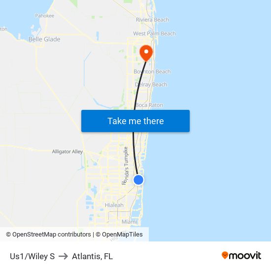 Us1/Wiley S to Atlantis, FL map