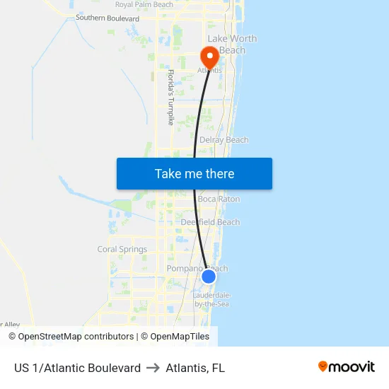 US 1/Atlantic Boulevard to Atlantis, FL map
