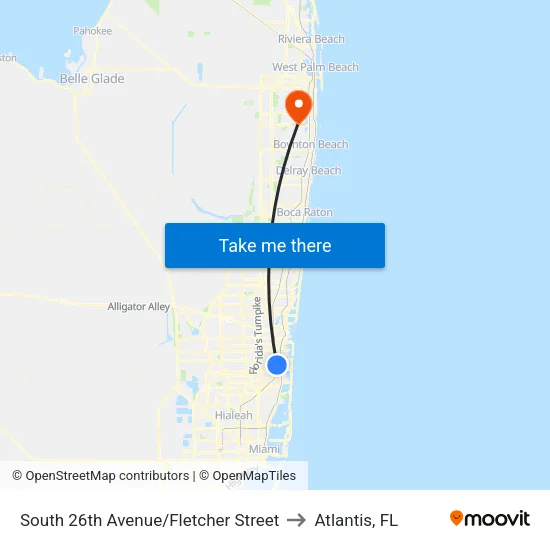 South 26th Avenue/Fletcher Street to Atlantis, FL map