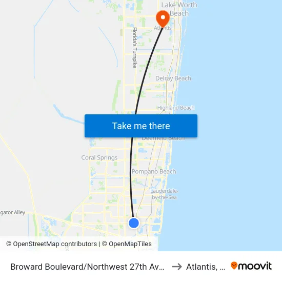 Broward Boulevard/Northwest 27th Avenue to Atlantis, FL map