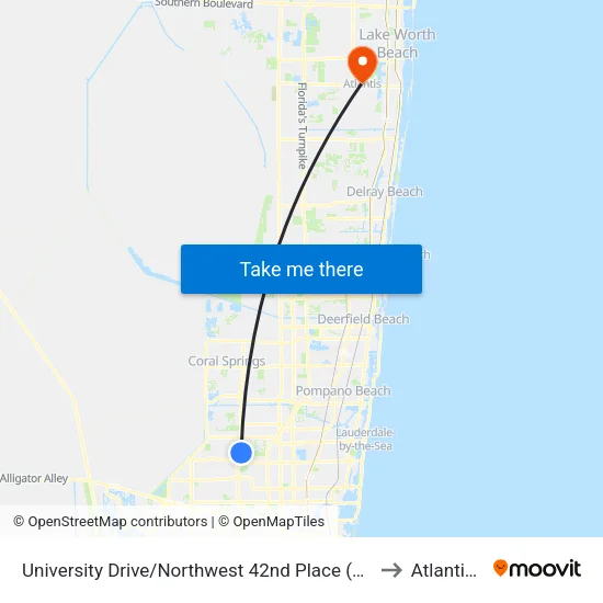 University Drive/Northwest 42nd Place (Spring Crest) to Atlantis, FL map