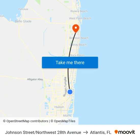 Johnson Street/Northwest 28th Avenue to Atlantis, FL map