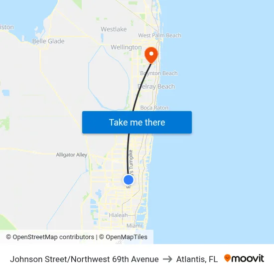Johnson Street/Northwest 69th Avenue to Atlantis, FL map