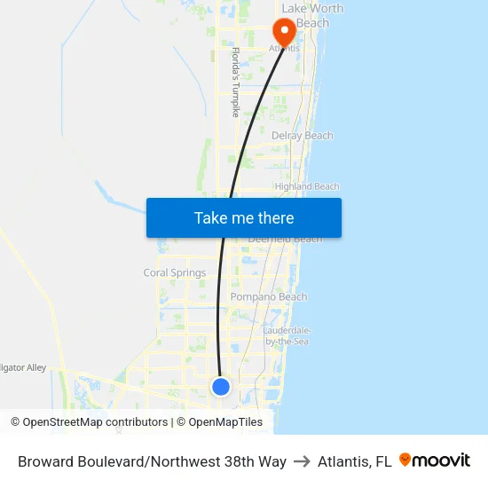 Broward Boulevard/Northwest 38th Way to Atlantis, FL map
