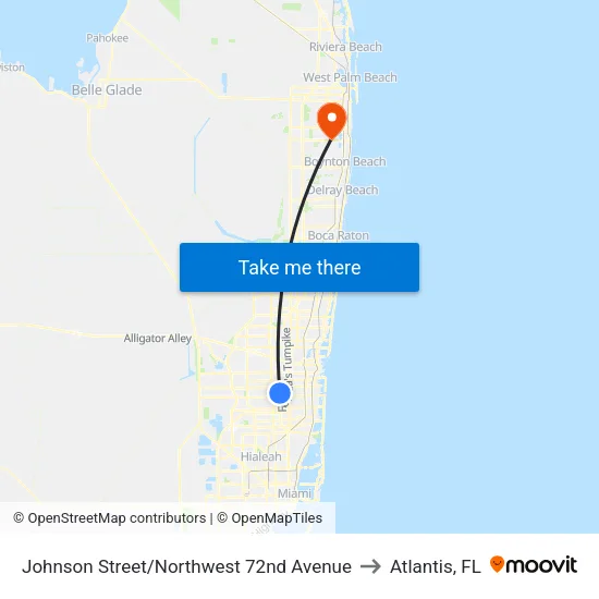 Johnson Street/Northwest 72nd Avenue to Atlantis, FL map